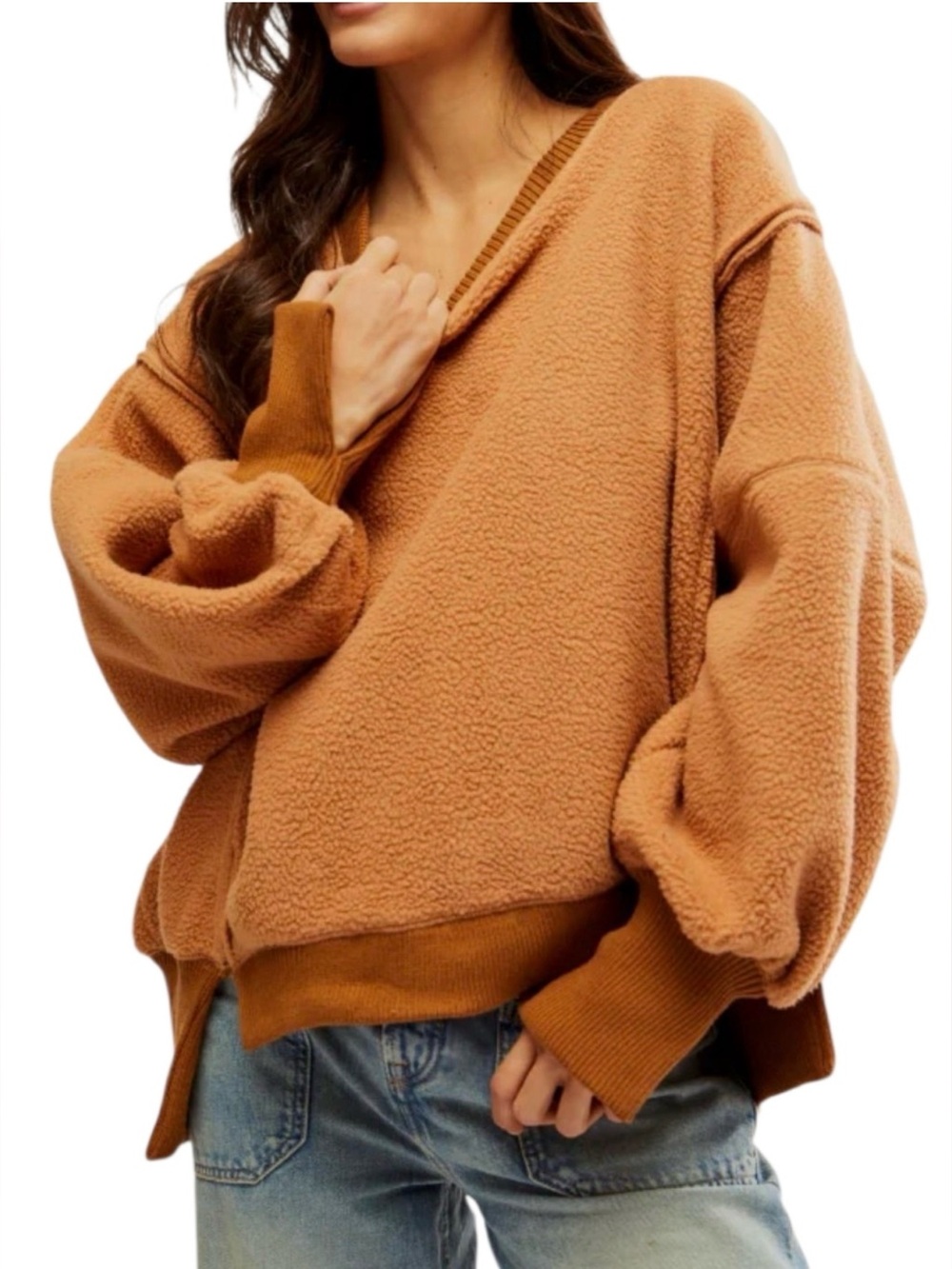 Free People We The Free Camden Cozy Fuzzy oversized Sweatshirt in sandstorm